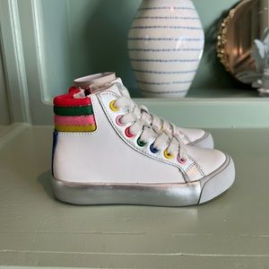 NWOT Never Worn Mini Boden Rainbow High Top Leather Sneakers - Size UK 25